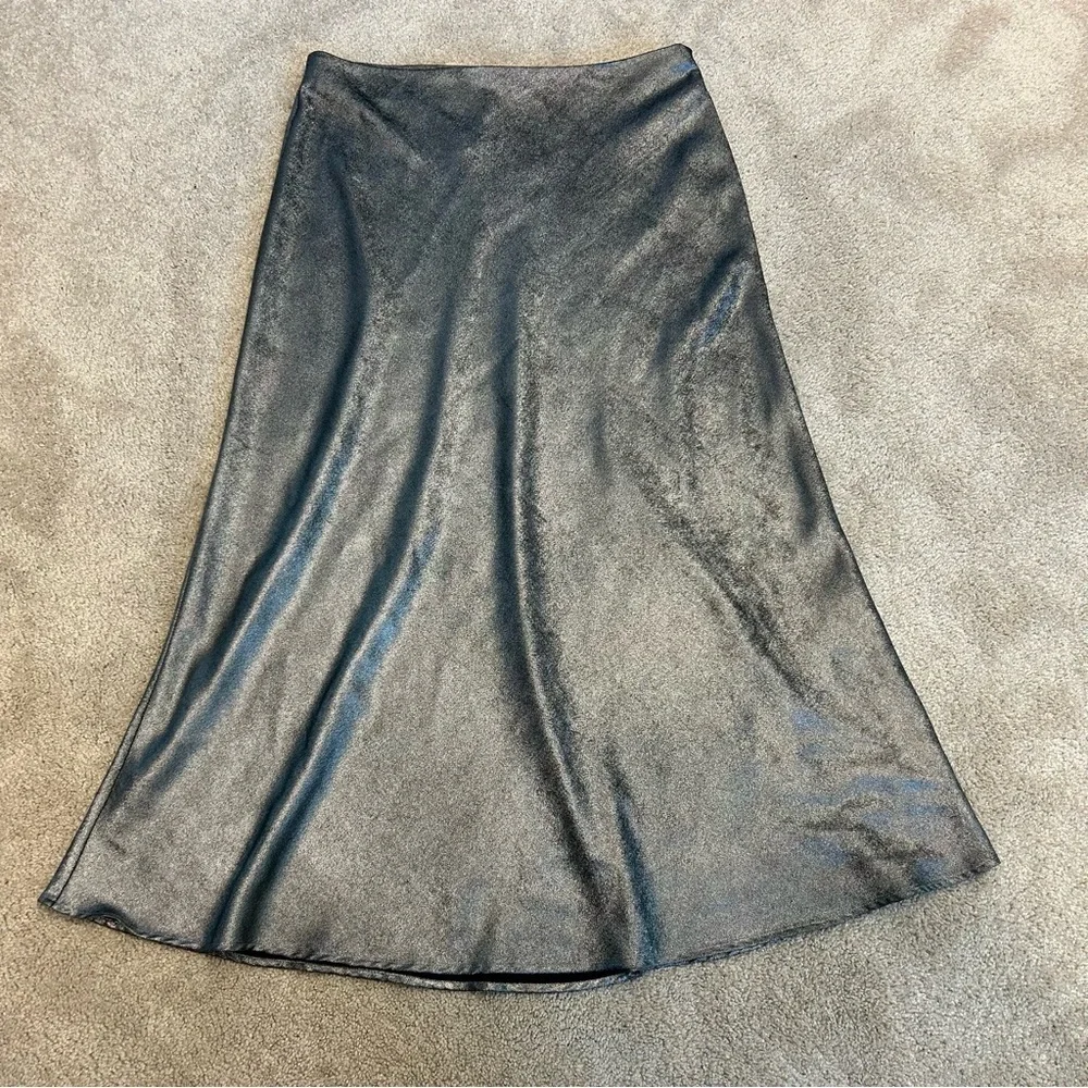 Steve Madden gray metallic silver midi slip skirt NWT